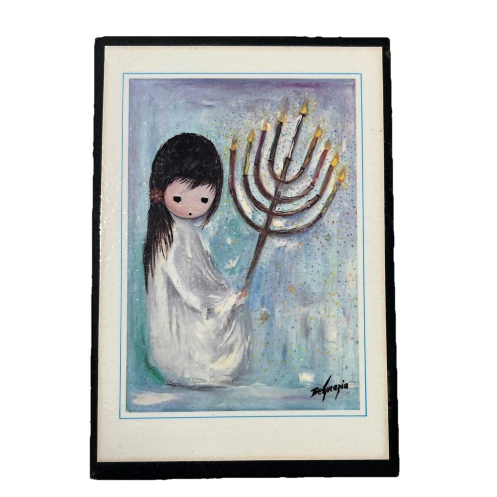 Hanukah Print On Wood Picture DeGrazia Festival of Lights Menorah Chanukah 5x3.5